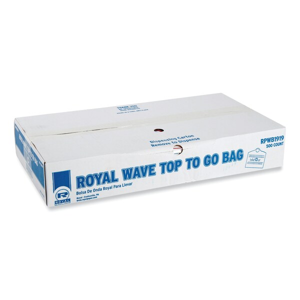 Amercareroyal Wave Top To-Go Bags, 19 x 9.5 x 19, White with Red Print, 500PK RPWB1919 - main
